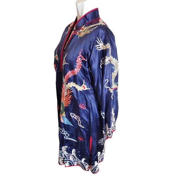 Vintage Handmade Unisex Chinese Silk Kimono Jacket Blouse Robe Royal Blue Sz O/S - Picture 5 of 9